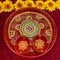 6 Inch Rhinestone Pooja Aarti Thali with Bowls Meenakari Work Red Painted Handmade Platter Haldi Kumkum Thali Ganesha Chaturthi Teej Diwali Puja Thali Housewarming Gift